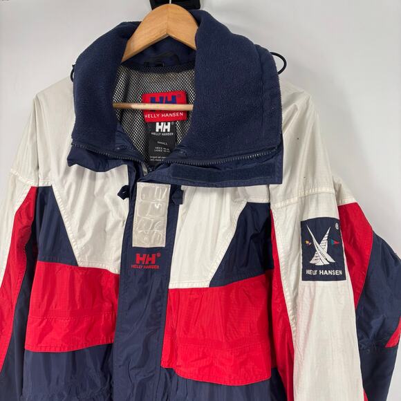 Vintage Helly Hansen Jacket Small Men’s Red White Blue 90’s Hood Shell Sailing - Picture 3 of 10